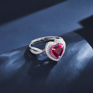 Bague en argent sterling S925 avec rubis, design cœur - Product Image 4