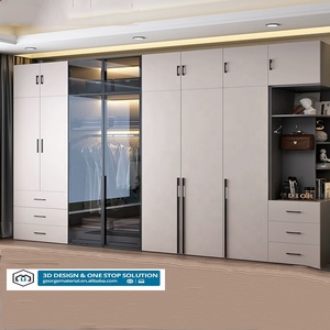 Armario moderno de lujo con puerta de cristal personalizada, juego completo de armarios de dormitorio con luz Led - Product Image 3