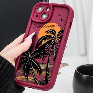 Hoàng hôn cây dừa mềm TPU trường hợp điện thoại cho Iphone 17 16 15 14 11 Pro Max XS XR 7 8 cộng với SE 2020 chống sốc kẹo màu Bìa - Product Image 4