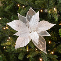 Décorations de Noël 2025 : Ornements pour sapin de Noël, fleurs artificielles rouges, poinsettias dorés scintillants, fleurs de Noël