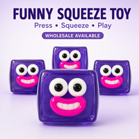 Jouet à presser carré violet amusant avec yeux et bouche mobiles, jouet sensoriel anti-stress pour cadeaux et fêtes