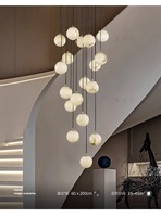 Lustre en albâtre de style nordique, design postmoderne pour villa duplex, salon, escalier, luminaire suspendu en laiton et marbre
