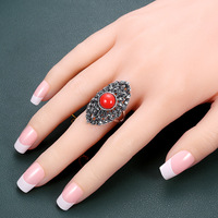 Nouvelles bagues en pierre noire pour femmes, style rétro, argent tibétain vintage, bague de fiançailles de mariage, bijoux, cadeau en cristal