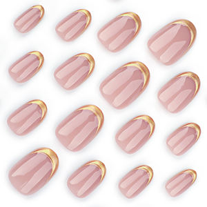 24 pièces de <span class=keywords><strong>faux</strong></span> <span class=keywords><strong>ongles</strong></span> en acrylique 3D simples, courts, ronds, couleur nude rose, dorés, à <span class=keywords><strong>coller</strong></span>, personnalisables, 3550 - Product Image 5