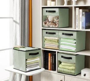 Cubos de Almacenamiento Plegables de Tela de Lino con Ventana para Zapatos y Estantes - Diseño Moderno - Product Image 5