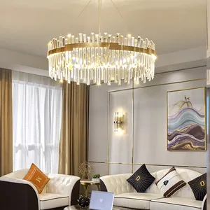 Luz pós-moderna de vidro luxuosa pingente de luz criativa redonda led lustre de cristal dourado para sala de estar