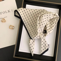Écharpe multifonction à pois pour femme, petite écharpe carrée polyvalente, printemps automne, bandeau décoratif pour le cou, en soie, fabriquée en Chine