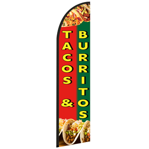 Banderas de Plumas Personalizadas de Alta Calidad de 2.5*11.5 Pies con Diseño de Burritos y Tacos, Bandera de Playa para Fiestas en la Playa y Promociones Publicitarias - Product Image 1