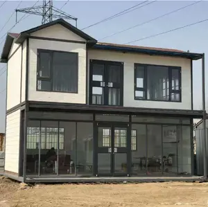 Casa de playa de estructura de acero marrón, casa prefabricada de contenedor de jardín de construcción rápida