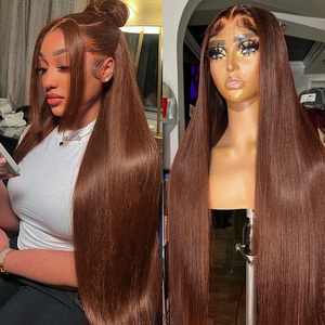 Perruque sans colle marron chocolat 7x5 avec dentelle frontale, cheveux humains pré-coupés, sans colle, pré-épilée, ligne de cheveux naturelle, facile à porter - Product Image 4