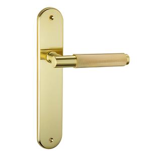 스페인어 스타일 맞춤형 표면 처리 타원형 패널 나무 문 용 새틴 마감 황동 색 아연 합금 도어 핸들 잠금 장치 - Product Image 2