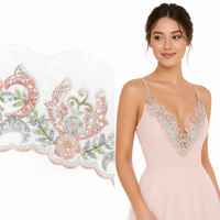 Élégantes appliques en dentelle brodée de sequins, dentelle à motifs floraux, adaptées aux robes Abaya, aux tenues de mariage et aux projets de bricolage.