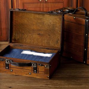 Cofre del Tesoro de madera Rectangular grande antiguo, tamaño personalizado, caja de embalaje Vintage hecha a mano, almacenamiento de joyería de laca multifuncional - Product Image 4