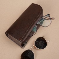 Luxe en cuir véritable Double étui à lunettes ceinture attache à la main rétro créatif lunettes couverture Portable lunettes de soleil stockage
