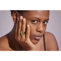 JINYOU 589 Grüner Naturstein Edelstahl 18k Vergoldeter Metall-Mode-Ring Charm Texturierter Wasserfester Schmuck für Frauen