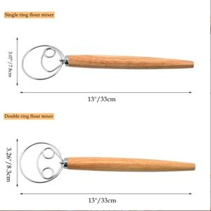 Batidor de masa danés de acero inoxidable, batidor de masa estilo holandés, mezclador manual de masa para pan, utensilios de cocina para hornear con mango de madera - Product Image 4