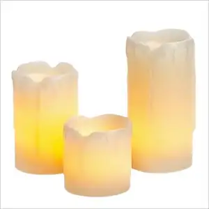 Melt Looking Melted Dripping Edge Real Wax Ivory Remote Control Battery Pillar Flickering 3D Flameless LED Candle Light