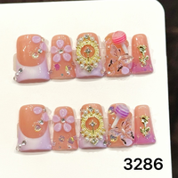 421-425 Faux ongles à presser en acrylique réutilisables, motif canard fait main, 10 pièces, avec colle, modèle carré