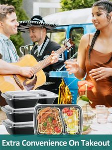 Customized Logo 2-Color Disposable Plastic Food Packaging 2 <b>Containers</b> Microwavable <b>Takeaway</b> Divided Dish Food Grade BPA Free - Product Image 5