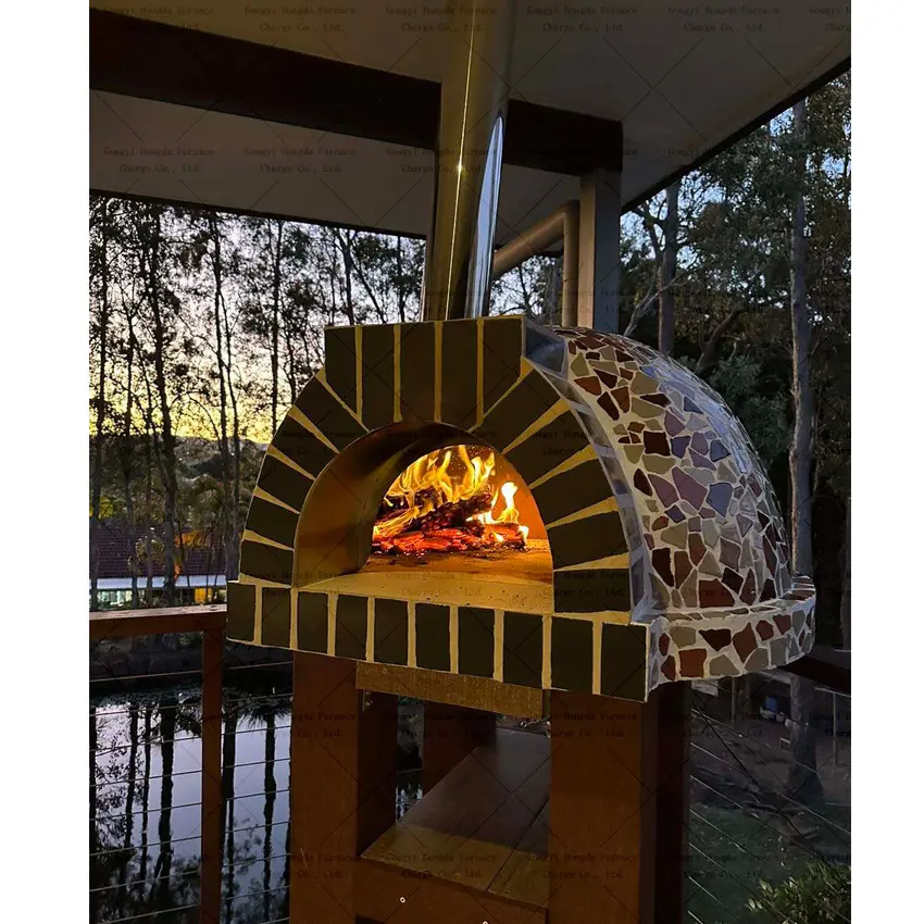 Özel stil taşınabilir Pizza fırını seramik açık ahşap ateş masa üstü pizza fırını baca ve kapı ile