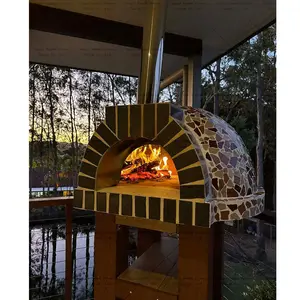 Forno De Pizza Portátil De Estilo Personalizado Forno De Pizza De Cerâmica Ao Ar Livre De Madeira Com Chaminé E Porta