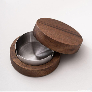 Cendrier en bois de noyer et acier inoxydable 304 avec couvercle, anti-cendres volantes, pour la maison et le bureau, en bois <span class=keywords><strong>massif</strong></span> - Product Image 4