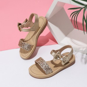 Sandalias de Verano para Niñas, Sandalias Planas Cómodas con Lazo Dorado para Niñas Grandes - Product Image 1