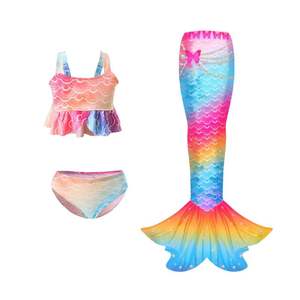 Traje de Baño de Sirena de Tres Piezas Personalizado para Niñas, con Estampado Moderno - Product Image 5