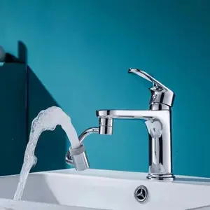 Robinet chromé en acier inoxydable anti-éclaboussures, aérateur d'extension de robinet rotatif à 1080 degrés avec 2 Modes de sortie d'eau pour robinet