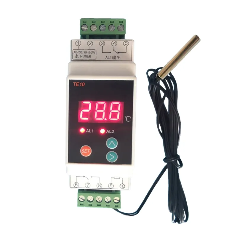 Din raylı termostat sensörü ile 2 yönlü röle çıkışı sıcaklık alarmı kontrolörü AC90 ~ 260V NO NC çıkış 7A/250VAC