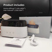 Humidificateur d'air portable à LED effet flamme 180 ml, lampe LED arc-en-ciel, diffuseur d'huiles essentielles tactile avec horloge et minuterie