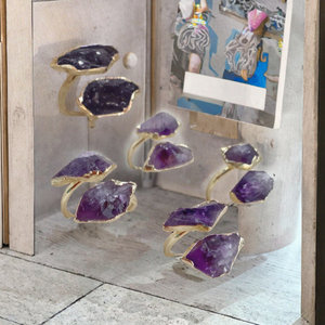 Bague Vintage Ins Wind Niche pour Filles, Style Européen et Américain, en Acier Inoxydable, avec Pierre Naturelle en Cristal, Gemme Améthyste Dorée, Cadeau - Product Image 3