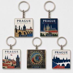 Porte-clés personnalisés en gros de haute qualité, design souvenirs de lieux emblématiques de Prague, chaînes de villes européennes anciennes, porte-clés touristiques - Product Image 1