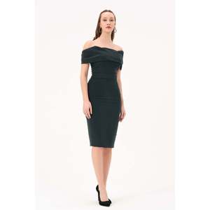 Robe midi élégante vert émeraude pour femme DANS, motif uni, coupe confortable, pour les fêtes et le quotidien, tailles 38-42 - Product Image 1