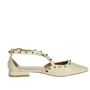 Ballerines pour femmes Keys K-10800, chaussures plates beiges avec clous et bride à la cheville - Product Image 4