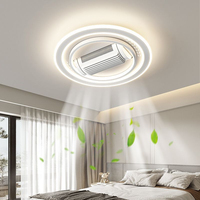 Ventilador de Techo LED Moderno con Diseño Ultrafino sin Aspas, Cuerpo de Lámpara de Hierro Simple, Control Remoto para Sala de Estar o Dormitorio