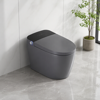 Toilette intelligente grise mate monobloc en céramique pour salle de bain, toilette intelligente, chasse automatique, siège avec télécommande, cuvette allongée et piège en S