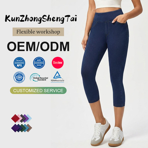 <span class=keywords><strong>Pantalones</strong></span> Vaqueros Capri Personalizados de Fábrica para Mujer, Talla Grande, Cintura Alta Elástica, Casuales, Ajustados, con Bolsillos, Plazo de Entrega de 15 Días - Product Image 1