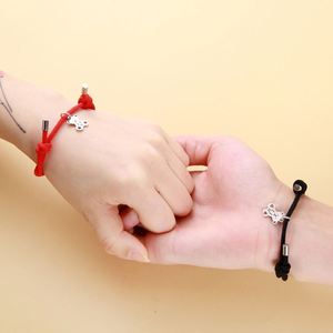 2Pcs/pair Braided <b>Rope</b> Heart Couple <b>Bracelets</b> Stainless Magnetic Bear Charm Fashion <b>Rope</b> Chain <b>Bracelets</b> Love Pendent <b>Bracelet</b> - Product Image 2