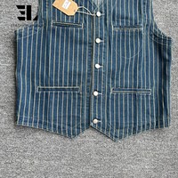 LARSUR kustom pabrik Distress Wash Indigo bergaris Denim jaket rompi Wabash kereta api otomotif Jean Chore Work Gilet