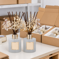 Ensemble diffuseur à roseaux en verre double paroi de 200 ml avec décorations de fleurs séchées