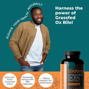 Ekstrak Empedu Sapi yang Diberi Makan Rumput 1000mg Suplemen Garam Empedu dengan Lada Hitam. Mendukung Kesehatan Pencernaan - 180 Kapsul - Product Image 2