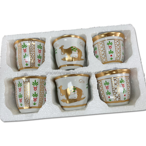 Set di Tazze da Caffè Arabe Grandi in Porcellana Fine Eco-Friendly New Bone <span class=keywords><strong>GRACE</strong></span> Gold Personalizzate 120cc/200cc con Manico per Ingrosso - Product Image 2
