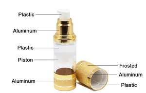 10ml 15ml 30ml 50ml 80ml 100ml Metallic Airless Pump Bottle For Cosmetic Packaging Shiny Aluminum Airless Vacuum Pump Bottle