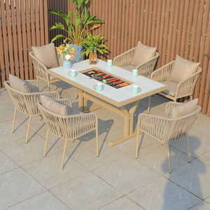 Mesa Rectangular Portátil <span class=keywords><strong>para</strong></span> <span class=keywords><strong>Patio</strong></span> con 6 Sillas Apilables, Cómoda Parrilla Coreana de Aluminio Fundido <span class=keywords><strong>para</strong></span> Exteriores, <span class=keywords><strong>Patio</strong></span>, Almacén, Hotel - Product Image 2