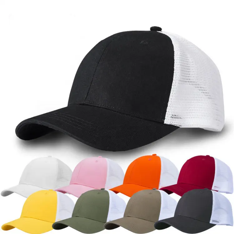 Chapéus unissex em branco com logotipo/em malha de algodão, para caminhoneiros lisos, aceitar a personalização de baixa cor/logotipo/tamanho