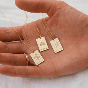 Joyería geométrica personalizada flor mes grabado símbolos palabra citas mensaje inspirado rectángulo colgante collar - Product Image 4