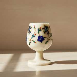 แก้วไวน์หินอ่อนลายดอกไม้สไตล์โมเดิร์น งานฝีมือ ANURAG HANDICRAFT แกะสลักอย่างประณีต ดีไซน์หรูหรา สวยงาม ตกแต่งอย่างมีศิลปะ ได้รับแรงบันดาลใจจากวินเทจ - Product Image 3