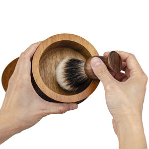 ZY Ensemble <span class=keywords><strong>de</strong></span> blaireaux pour hommes avec manche en bois <span class=keywords><strong>de</strong></span> noyer Bol en bois <span class=keywords><strong>de</strong></span> sapele Logo personnalisable Brosse à <span class=keywords><strong>cheveux</strong></span> synthétique/blaireau Savon à raser - Product Image 3