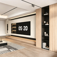 Meuble TV mural sur mesure en bois, meuble TV pour salon, console multimédia suspendue élégante et mate avec éclairage LED ambiant
